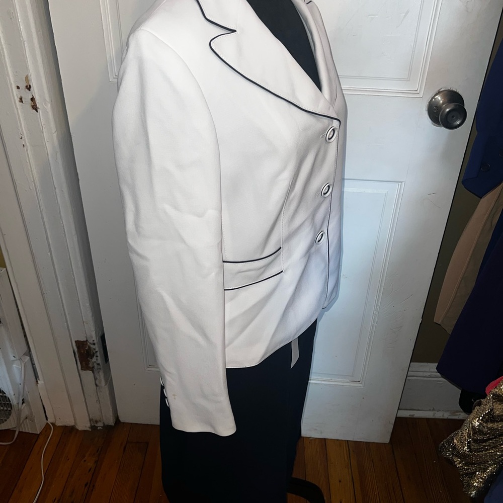 White and navy suit